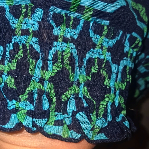 Blouse, Croft & Barrow, XS, Semi-Sheer, Cap Sleeve, Elastic Waist, Green, Blue - Picture 6 of 7